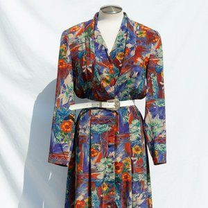 Sabino 1980s Vintage Floral Button Front Dress